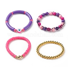 4Pcs 4 Style Acrylic Evil Eye & Plastic Skull & Synthetic Hematite Beaded Stretch Bracelets Set&nbsp;BJEW-JB08896