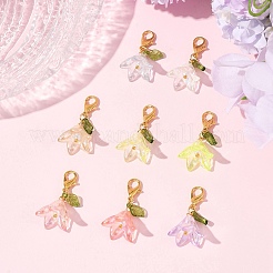 8Pcs 8 Colors Flower Acrylic Pendant Decorations&nbsp;HJEW-FS00034-02