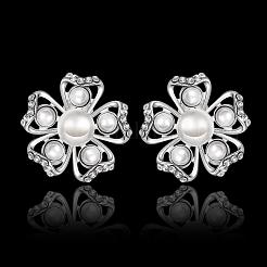 Pretty Flower Tin Alloy Rhinestone Imitation Pearl Stud Earrings&nbsp;BB08813-P