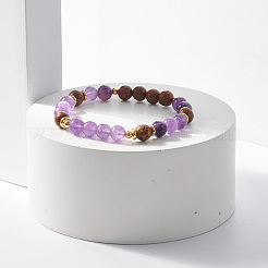 Natural Wenge Wood & Gemstone Beaded Stretch Bracelet&nbsp;BJEW-JB07818