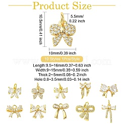 10Pcs 10 Styles Brass Micro Pave Clear Cubic Zirconia Charms&nbsp;KK-CJ0002-52