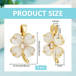 8Pcs Brass Micro Pave Clear Cubic Zirconia & Cat Eye Pendants&nbsp;KK-BC0015-63A