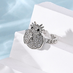Brass Micro Pave Cubic Zirconia Adjustable Open Cuff Rings for Women&nbsp;RJEW-A072-01A-P