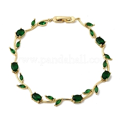 Leaf Brass Micro Pave Cubic Zirconia Link Chain Bracelets for Women&nbsp;BJEW-D455-01G-06