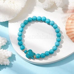 Round Synthetic Turquoise Beaded Stretch Bracelets&nbsp;BJEW-JB10269-04