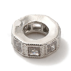 Octagon Brass Micro Pave Cubic Zirconia European Beads&nbsp;KK-C072-20P