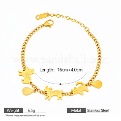 304 Stainless Steel Cat Deer Link Bracelets with Teardrop Charms for Women&nbsp;WGC6CDE-02