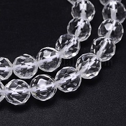 Faceted(64 Facets) Round Grade A Natural Quartz Crystal Beads Strands&nbsp;G-H1649-10mm-01N-A