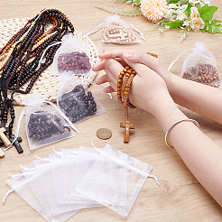 50Pcs 5 Colors Jesus Cross Pinewood Pendant Polyester Cord Rosary Bead Necklaces for Men Women&nbsp;NJEW-WA0001-04