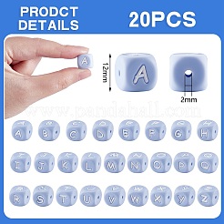 20Pcs Blue Cube Letter Silicone Beads 12x12x12mm Square Dice Alphabet Beads with 2mm Hole Spacer Loose Letter Beads for Bracelet Necklace Jewelry Making&nbsp;JX434M