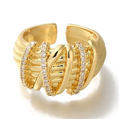 Rack Plating Brass Clear Cubic Zirconia Open Cuff Rings&nbsp;RJEW-S411-22G