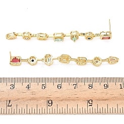 Rectangle with Teardrop Brass Micro Pave Cubic Zirconia Dangle Stud Earrings&nbsp;EJEW-G452-10G