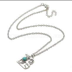 Letter A~Z Antique Silver Plated Alloy with Synthetic Turquoise Pendant Necklaces&nbsp;NJEW-G080-01B