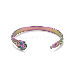 Ion Plating(IP) Rainbow Color 304 Stainless Steel Snake Wrap Open Cuff Ring for Women&nbsp;RJEW-C025-17M