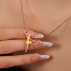 304 Stainless Steel Ballet Dancer Pendant Necklaces for Women&nbsp;WG95A38-01