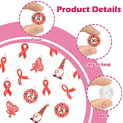 14Pcs 6 Styles No To Drugs Red Awareness Ribbon Theme Alloy Enamel Pendants&nbsp;ENAM-FS0003-47