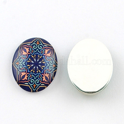 Kaleidoscope Flower Pattern Glass Oval Flatback Cabochons for DIY Projects&nbsp;X-GGLA-R022-14x10-97