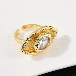 Brass Pave Cubic Zirconia Adjustable Open Cuff Rings for Women&nbsp;RJEW-R032-01G