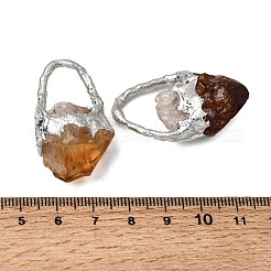 Heated Raw Rough Natural Yellow Quartz & Brass Pendants&nbsp;G-G466-01P