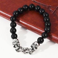 Punk Style Skull 304 Stainless Steel Glass Beads Bracelets for Women Men&nbsp;BJEW-D304-04AS-01