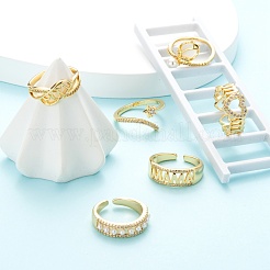 6Pcs 6 Styles Adjustable Brass Micro Pave Clear Cubic Zirconia Cuff Rings&nbsp;RJEW-LS0001-26G
