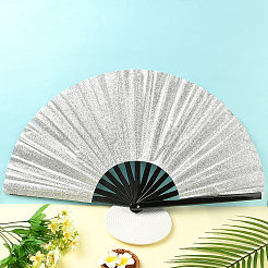 1Pc Bamboo with Oxford Fabric Glitter Powder Folding Fans&nbsp;AJEW-SP0003-77C
