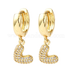 Brass Micro Pave Clear Cubic Zirconia Heart Hoop Earrings&nbsp;EJEW-K267-13G
