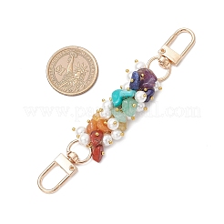 Chakra Gemstone Chip & Round White Shell Pearl Beaded Bag Extension Chains&nbsp;AJEW-BA00149