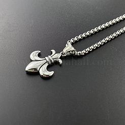 Vintage 304 Stainless Steel Men's Punk Fleur De Lis Pendant Necklaces&nbsp;OG3380