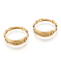 Ion Plating(IP) 304 Stainless Steel Word Good Luck Adjustable Ring for Women&nbsp;RJEW-T027-13G