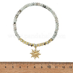 Natural Sesame Jasper & Aquamarine & Flower Amazonite Beaded Stretch Bracelet Sets&nbsp;BJEW-JB14494