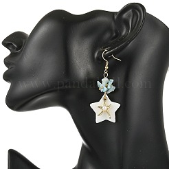 Natural Larimar & Natural Freshwater Shell & Alloy Dangle Earring for Women&nbsp;EJEW-JE07403