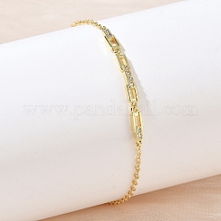 Brass Micro Pave Clear Cubic Zirconia Rectangle Link Bracelets&nbsp;KK-CBA6980-15G