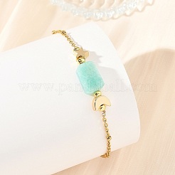 Natural Mixed Stone Rectangle & Moon Star Brass Beaded Bracelets&nbsp;BJEW-JB14231