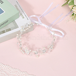 Polyester with Plastic Pearl and Acrylic Flower Hairband for Bride Wedding Bridal Veil Hair Accessories Hair Vine&nbsp;OHAR-WH20010-04S