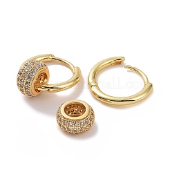Cubic Zirconia Flat Round Beaded Hoop Earrings&nbsp;EJEW-P225-04G-02