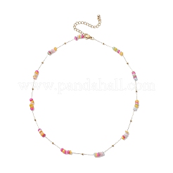 Dyed Disc Natural Shell Beaded 304 Stainless Steel Link Chain Necklaces&nbsp;NJEW-JN05448