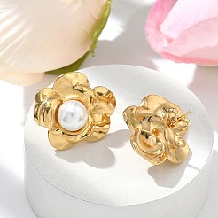 304 Stainless Steel ABS Imitation Pearls Stud Earrings for Women&nbsp;STAS-Z117-05G