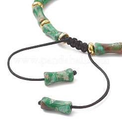 Natural Dyed Imperial Jasper & Brass Beads Braided Bead Bracelets&nbsp;BJEW-JB13418-02