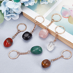 6Pcs 6 Style Nuggets Gemstone Pendant Keychain&nbsp;KEYC-DR0001-05B