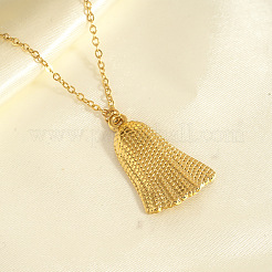 304 Stainless Steel Textured Bell Pendant Necklaces for Women&nbsp;WG564EF-01