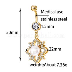 Brass Cubic Zirconia and Pearl Navel Ring&nbsp;AJEW-EE0004-05