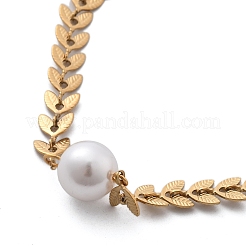 White Plastic Pearl Round Bead Pendant Necklaces&nbsp;NJEW-P320-24G