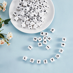 20Pcs White Cube Letter Silicone Beads 12x12x12mm Square Dice Alphabet Beads with 2mm Hole Spacer Loose Letter Beads for Bracelet Necklace Jewelry Making&nbsp;JX432N