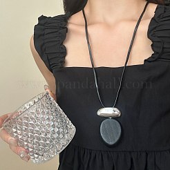 Wood & Alloy Oval Pendant Adjustable Black Waxed Cord Necklaces for Women&nbsp;WG6CE6E-03
