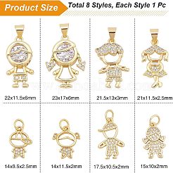 8Pcs 8 Style Brass Micro Pave Clear Cubic Zirconia Pendants&nbsp;ZIRC-FH0001-25