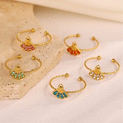 304 Stainless Steel Micro Pave Cubic Zirconia Adjustable Cuff Rings&nbsp;STAS-Z143-07G