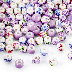 100Pcs 5 Styles Handmade Flower Printed Porcelain Ceramic Beads&nbsp;PORC-TA0001-42C