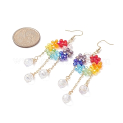 Glass Beaded Ring with Teardrop Dangle Earrings&nbsp;EJEW-JE05262
