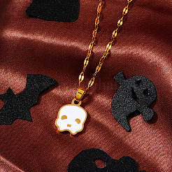 304 Stainless Steel Enamel Halloween Skull Pendant Dapped Chain Necklaces&nbsp;VT5751